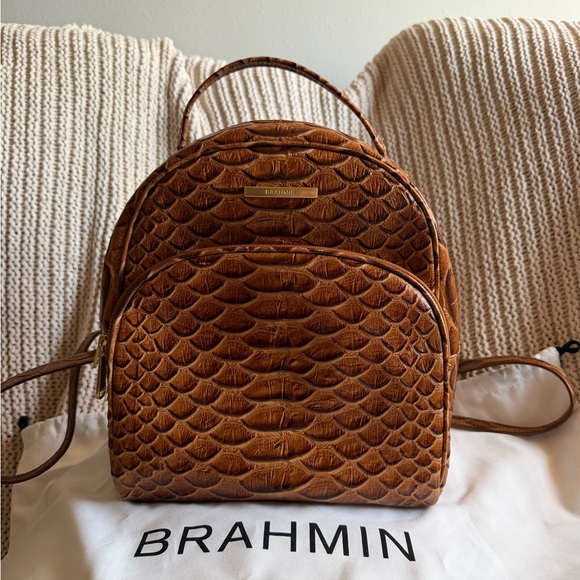 Brahmin Chelcy Mini Backpack Honey Brown Saratoga Leather + Dust Bag - Picture 2 of 16